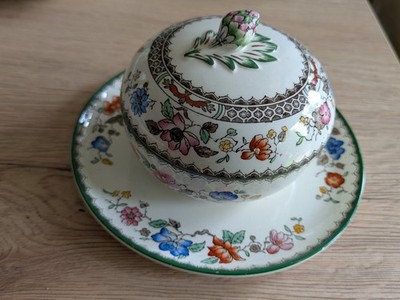 Seltene runde  Butterglocke Butterdose Spode Copeland Chinese Rose Einteilig