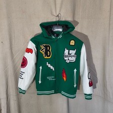 Black Pharoah Boy s Varsity Jacket Green  White W/Hood  Graphics / Patches