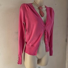 M S Woman Pink V-Neck Cotton Rich Cardigan - Size 10 - Removable Shoulder Pads