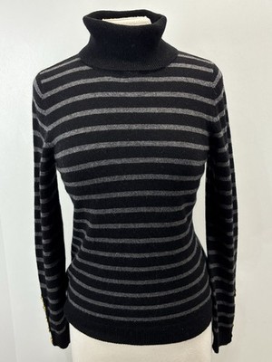 Peck & Peck 100% Cashmere Turtleneck Sweater Sz Medium Women s Black Grey Stripe
