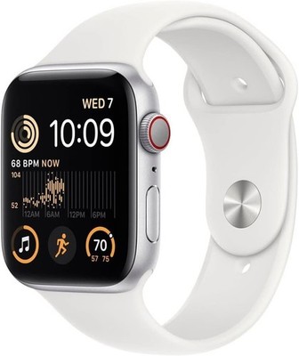 Apple Watch (GPS+LTE) Series SE 2nd Gen 44mm Aluminum Case White Sport Band