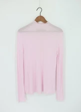 ENZA COSTA Silk Rib Long Sleeve Mock Neck Top Pink S $175 E1 303