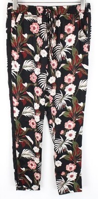 MAISON SCOTCH Damen Hose M schwarz leicht Blumenmuster Pull On *
