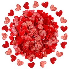 300 Pcs Valentine  s Day Felt Hearts Glitter Confetti Decoration 1 Inch Red