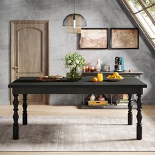 Black Wood Dining Table 4-6 People 62  Farmho...