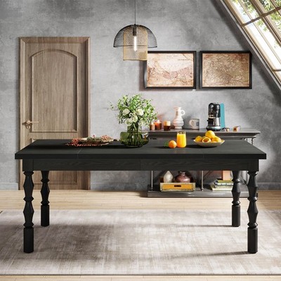 Black Wood Dining Table 4-6 People 62  Farmhouse Table Carved Turned Legs
