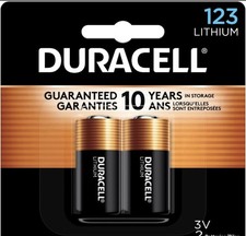 Duracell CR123A 3V Lithium Battery, 2 Count Pack, 123 3 Volt High Power Lithium