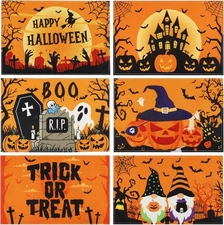 Halloween Linen Placemats, Halloween Table Mats Set of 6,Table Mats for Kitchen 