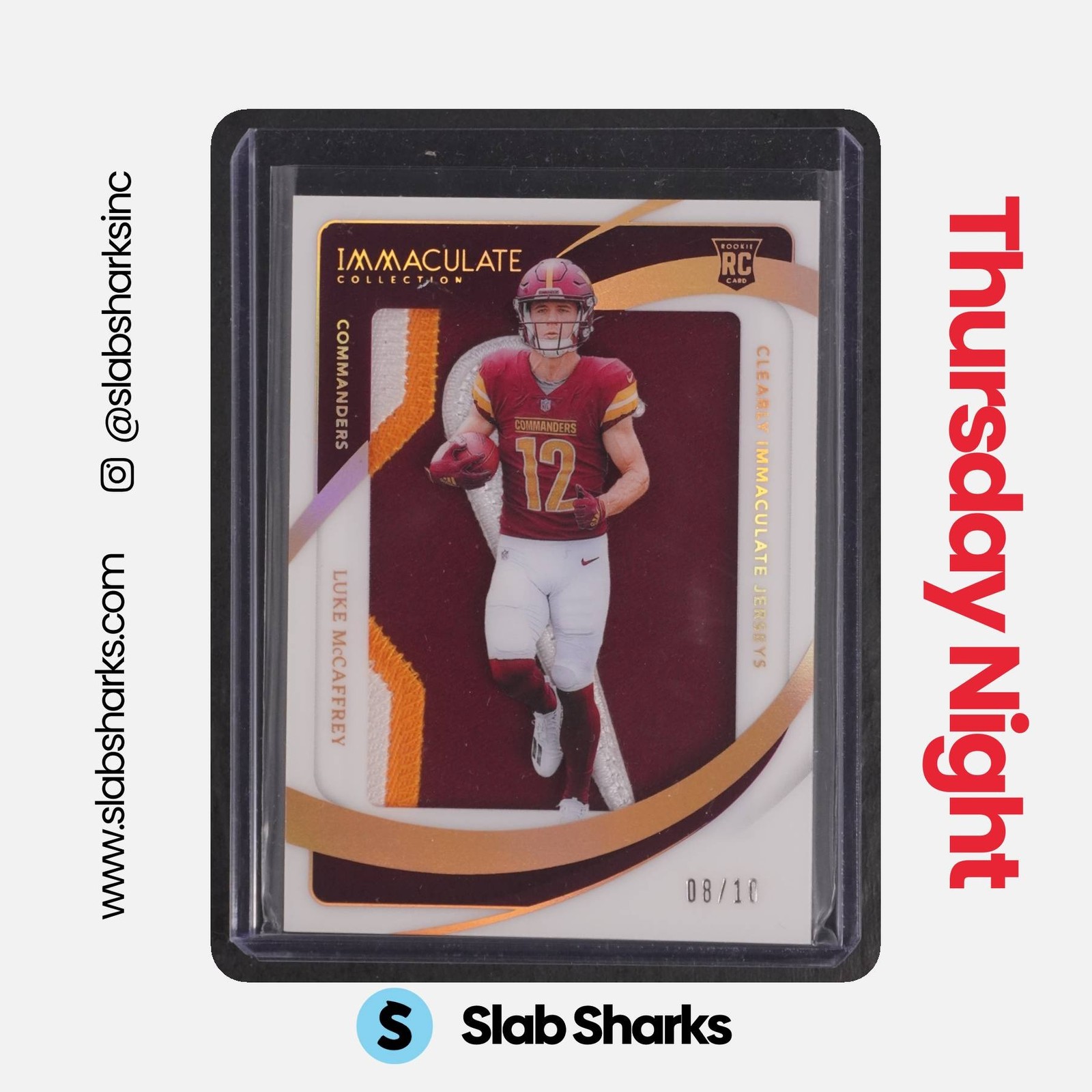 Luke McCaffrey Panini Immaculate Collection Clearly Immaculate Rookie Jerseys #CIRJLMC Prime
