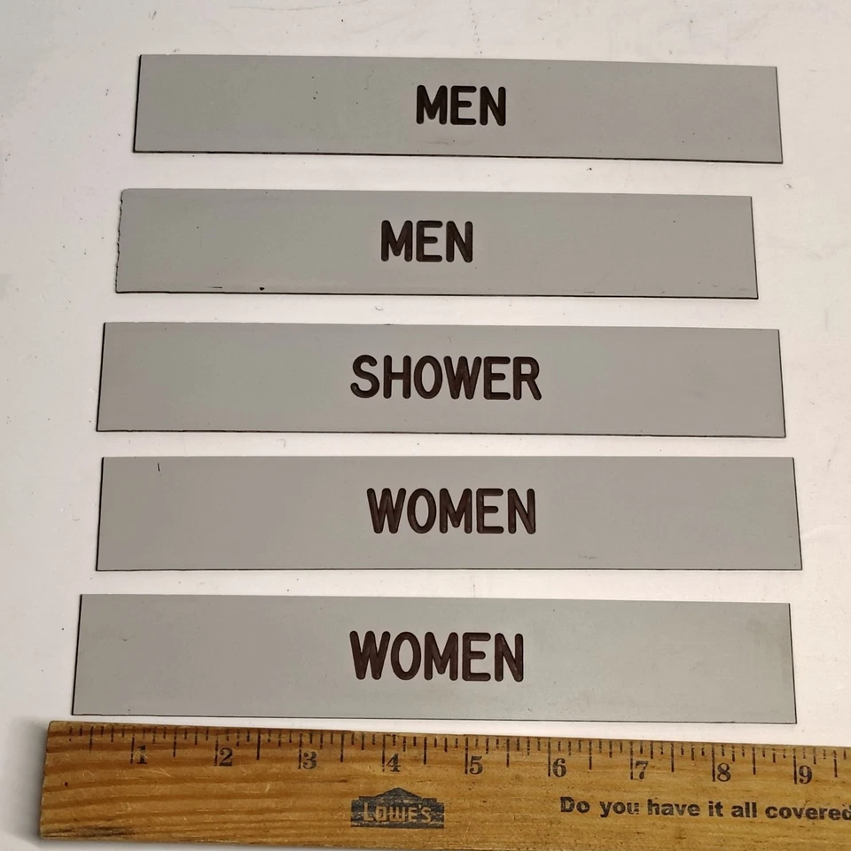 Letrero de puerta de baño 5 piezas hombres mujeres baño 9 x 1-1/2 oficina negocios gris Foto 3 de 4