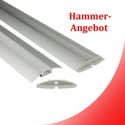 B-Ware - F01 Alu Profil 2m für LED Strip + Abdeckung Opal oder Klar 2x Endkappen
