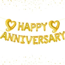 , Gold Happy Anniversary Balloons Letters - 18 Inch, Heart Balloons Foil | Go...