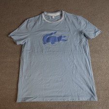 Lacoste Mens Shirt Medium Blue Large Logo Croc Regular Fit