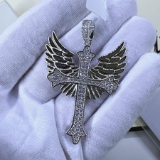 VVS MOISSANITE Ice Cold Drip 925 Sterling Silver Iced Out Cross Wings Pendant