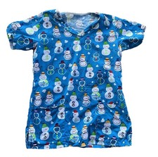 Women's Small Snowman Print Bring It On Scrub Top