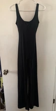 Black sleeveless full length open back body suit  