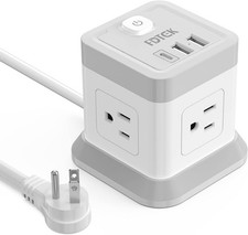 Power Strip With USB Flat Plug Extension Cord 5 FT 4 Outlets 3 USB Charging