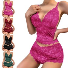 Women Lace Lingerie Set Sheer Floral Cami Top Shorts Sleepwear