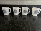 Coffee Mugs Set of 4 Vintage Currier and Ives White Milk Glass Handle