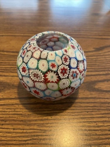 New ListingMurano Paperweight Fratelli Toso Millefiori Italy Glass w/Sticker 2.25" Vintage