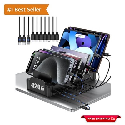 10-Port USB C Charging Organizer - Fast, Safe & Stylish for All Devices
