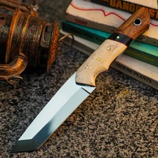 Gift-Ready 9" Damascus / Steel Knife Full Tang Hunt it Hunt + Leather Sheath