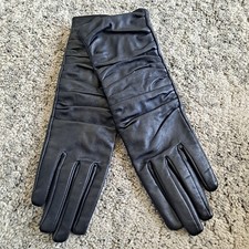 Soft Black Leather Opera Gloves 12" Zippered Thin Lined Worthington Women's Sm.