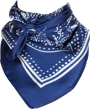 27.5 Inch Wild Rag Cowboy Scarves for Men Large Rancher Neckerchief Silk Blue 