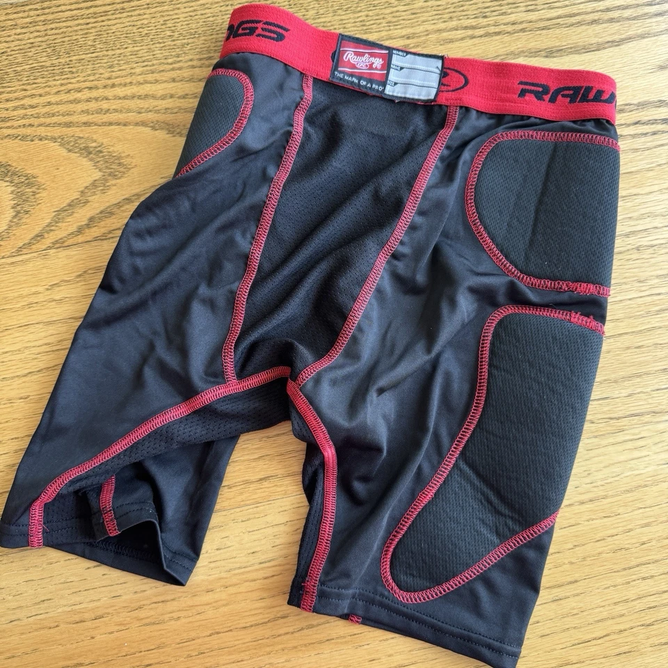 Rawlings Baseball Sliding Shorts Youth Large Padded Sides Black Red Pull On NEW - Image 2 of 4