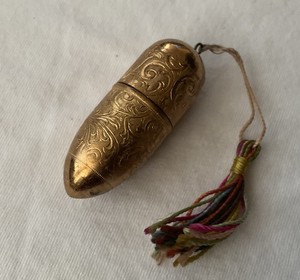 VICTORIAN Austria Sewing Kit With Spool Thimble Gold Filled Pendant