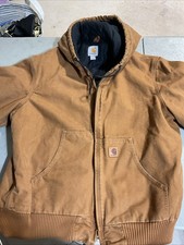 Carhartt J130 211 Active Jacket Mens LARGE Brown Quilted Lined Duck Hood