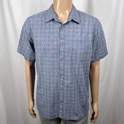 Voyager Men's Medium Blue Geo Cotton Stretch Short Sleeve Button-Up Shirt