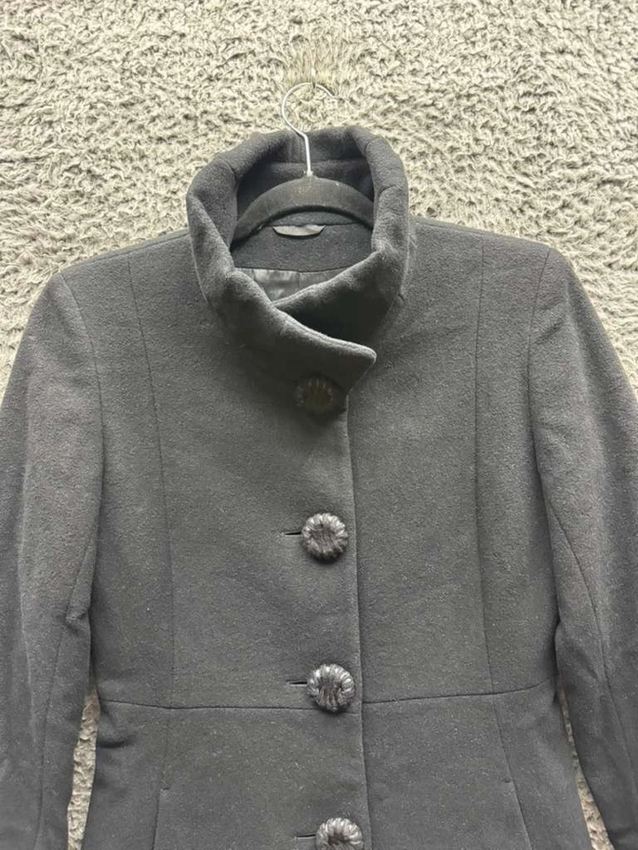 Cinzia Rocca Wool And Angora High Stand Up Collar Fleece Coat Black Women Size 4 - Image 3 of 4