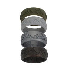 4pcs Mountain Silicone Wedding Ring Mens Flex Fit Sports Gym Rubber Band Sz#8-12