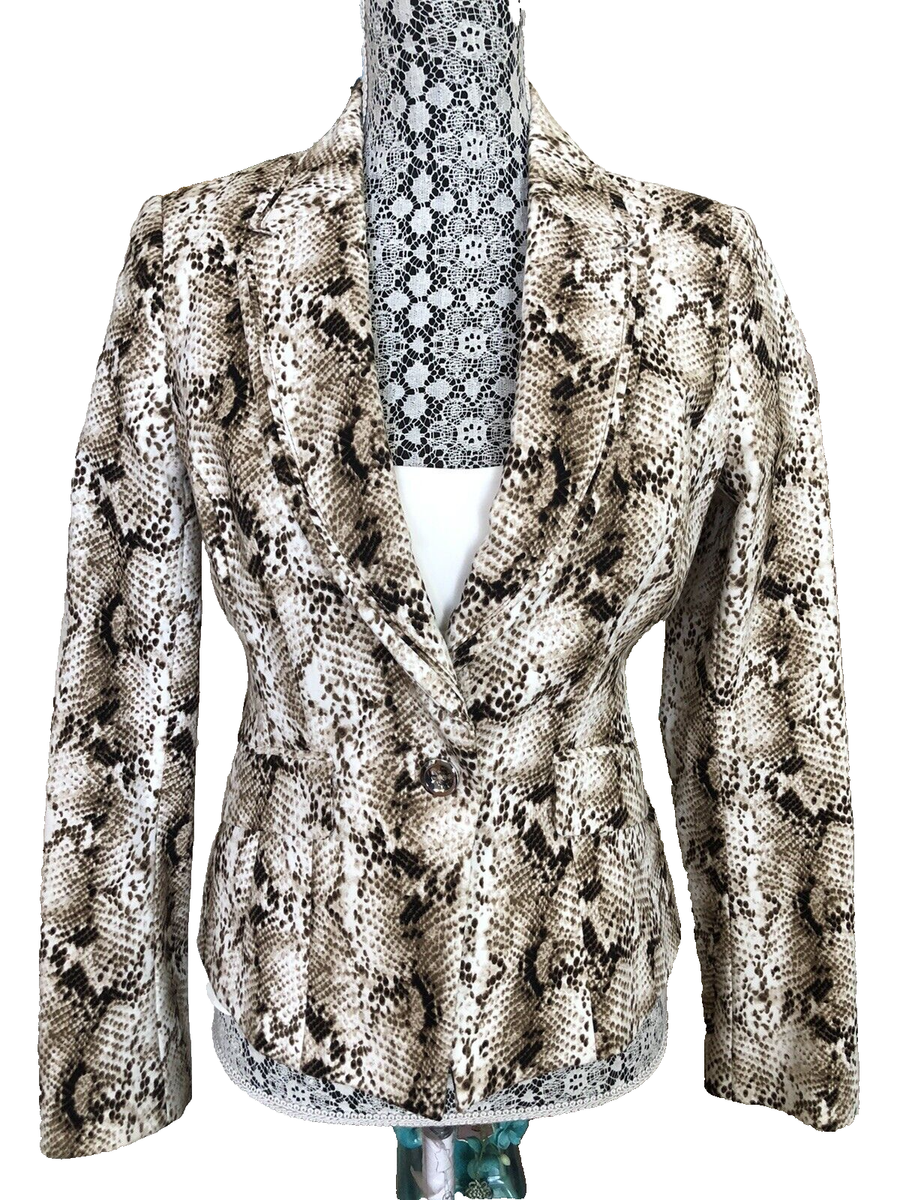 Cotton blazer jacket Snake Print Sz4-6 Brown new