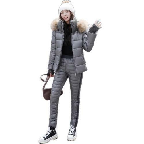 Winter Women 2-piece Suit Down Cotton Hooded Jacket Thicken Pants Outdoor Warm L - Picture 15 of 17