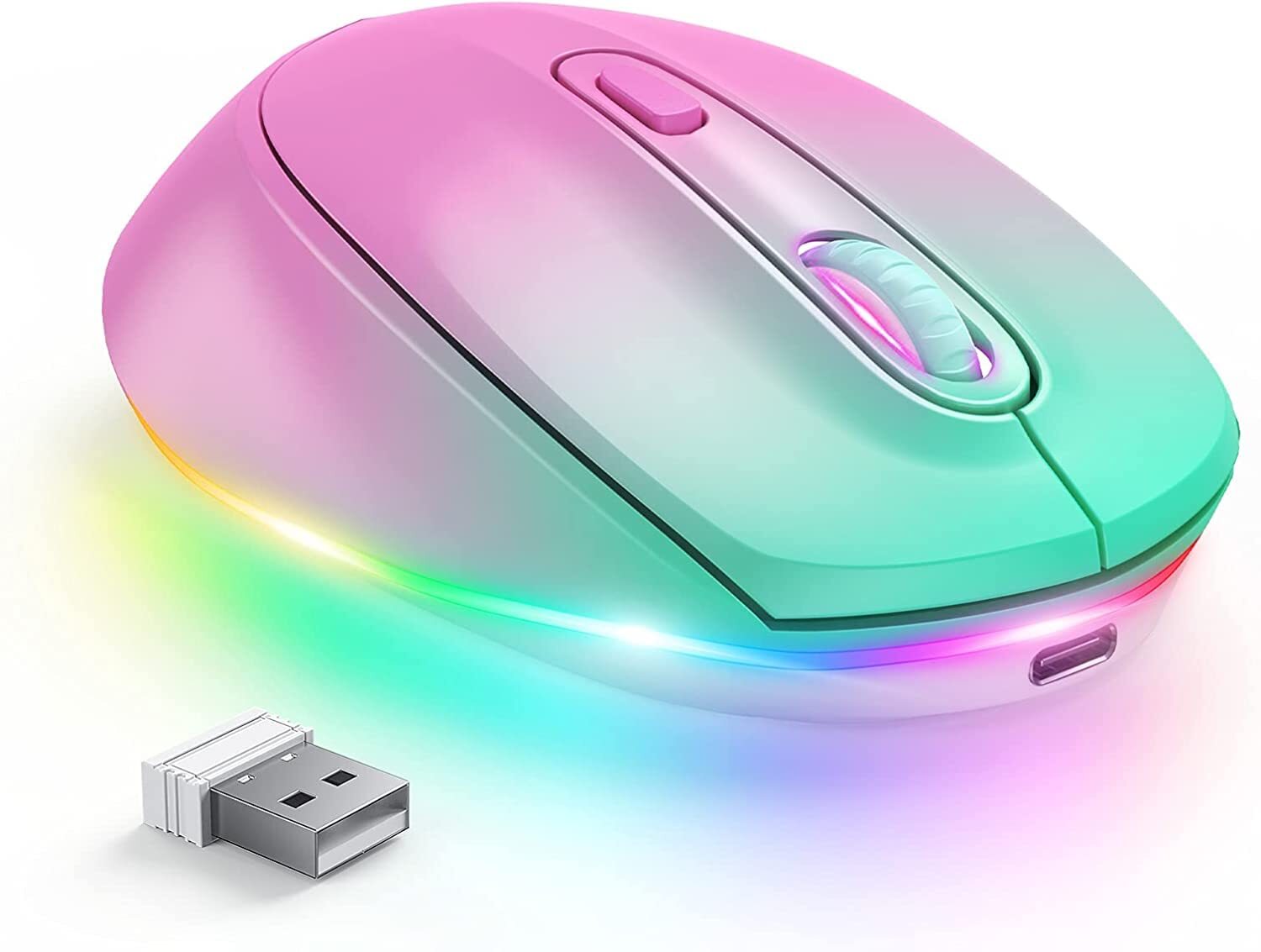 Rechargeable Wireless Light Up Mouse for Laptop Small Cordless PC Mice-image