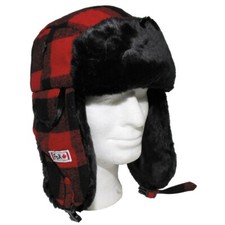 Neu Holzfällermütze mit Fell rot/schwarz warm Wintermütze Fellmütze Tschapka