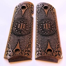 1911 Full Size 3d Engraved Walnut Wood Grips Scroll Checkered 1911 Full Size 3d Engraved Walnut Wood Grips Scroll Checkered