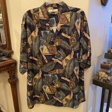 TOMMY BAHAMA Men 100 Silk Cigar Women Print Short Sleeve Top Size Large