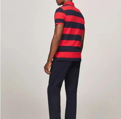Tommy Hilfiger Men's Slim Fit Rugby Stripe Stretch Mesh Short Sleeve Polo Shirt - Picture 40 of 85