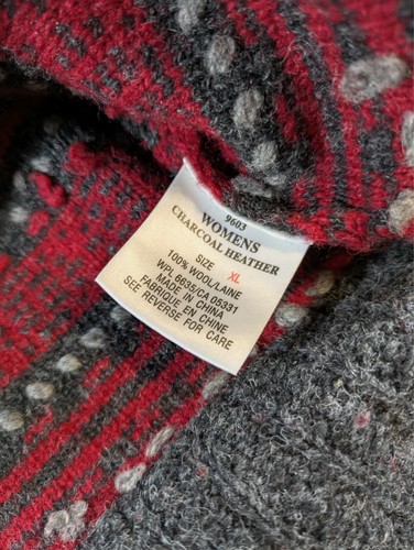 Woolrich Sweater Red Gray Charcoal Heather 100% Wool Womens Size XL - Imagen 6 de 7