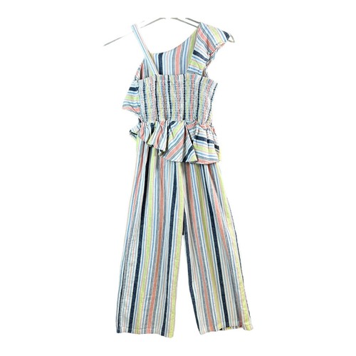 NORDSTROM Habitual Girls Size 12 Flounce Asymmetrical Jumpsuit Linen Blend Kids - Picture 3 of 10