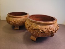 Set of 2 Molded Resin Low Flower Vases - FTD Made in USA - Wood Look Footed