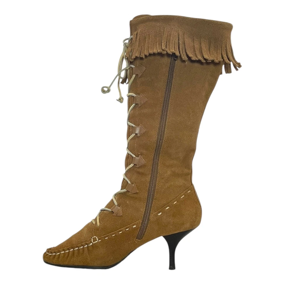 Botas de cuero gamuza 9,5 vintage años 90 ETIENNE AIGNER para mujer mocasines flecos boho Foto 3 de 4