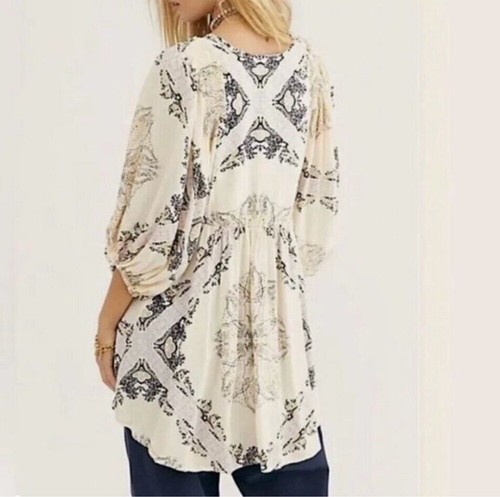 Free People Girl Talk Dress Tunic In Ivory Combo Size XS Bohemian Boho Flowy - Picture 5 of 22