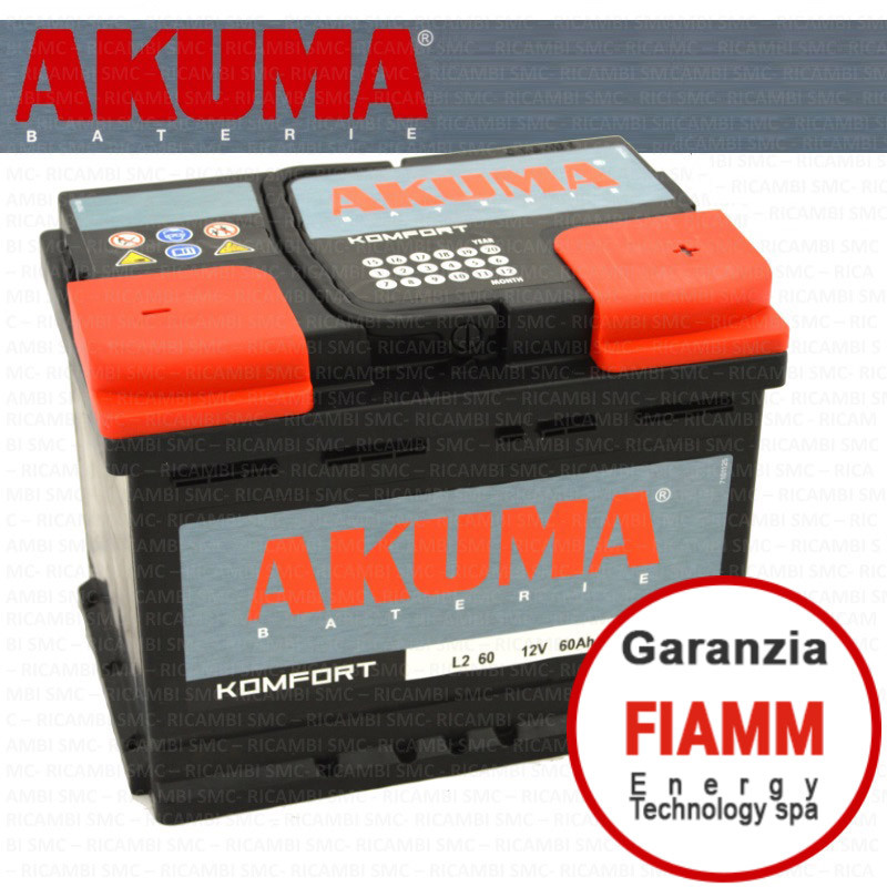BATTERIA AUTO AKUMA = FIAMM 60 AH 12V 510A EN ORIGINALE NUOVA
