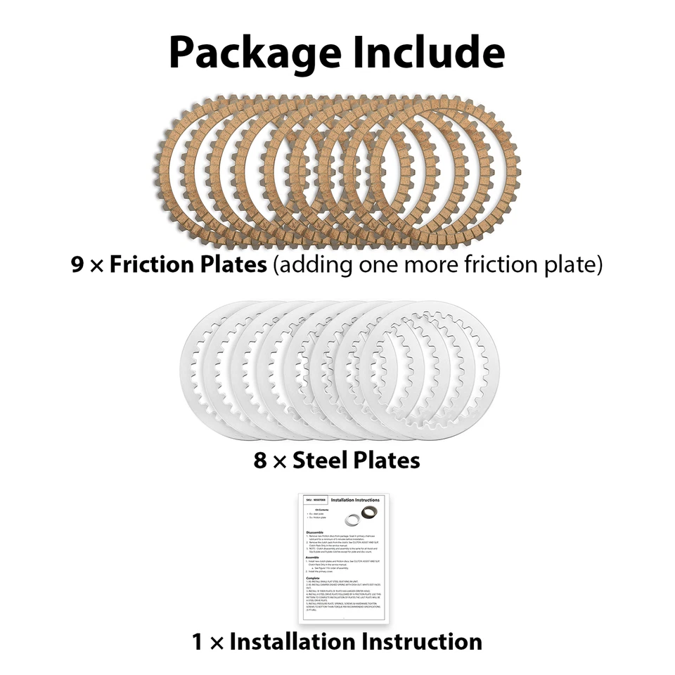 MOFUN 17PCS Extra Plate Friction Steel Clutch Disc Kit for Harley Sportster XL - Image 2 of 4