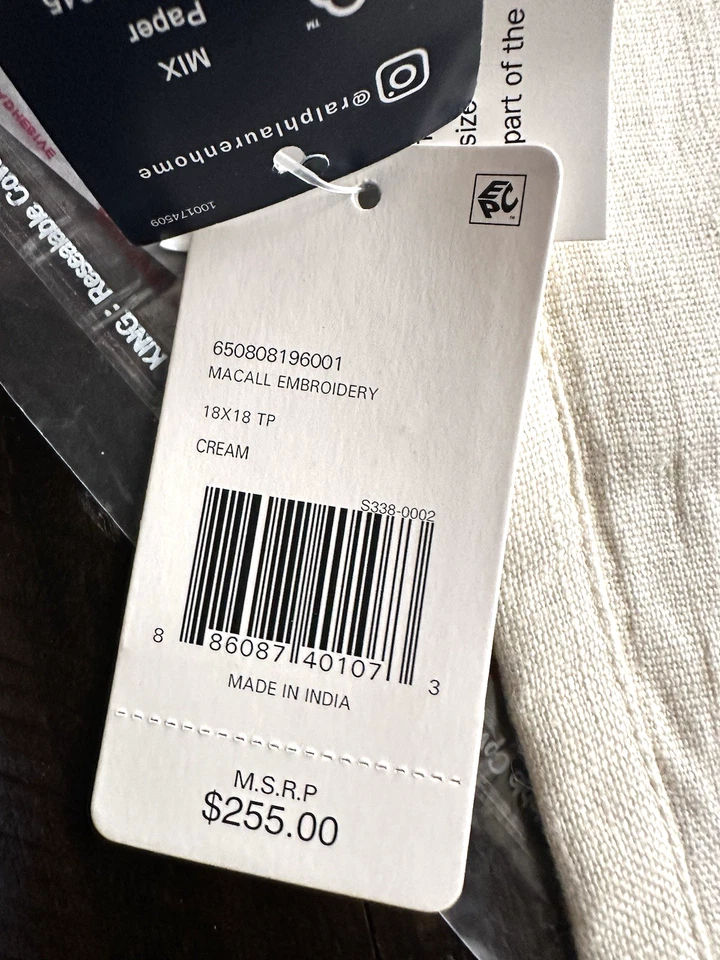 RALPH LAUREN HOME Macall Floral Embroidery Linen Pillow Cover 18x18 Set NWT $255 - Image 3 of 4