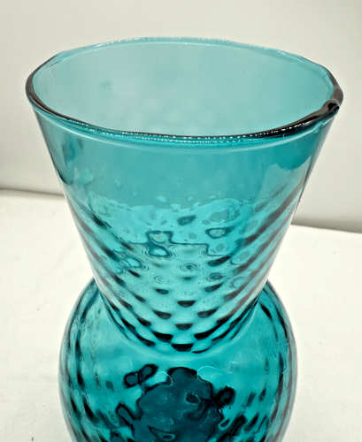 Empoli Italy Optic Diamond Mid Century Art Glass Vase in Teal Blue - Picture 11 of 24